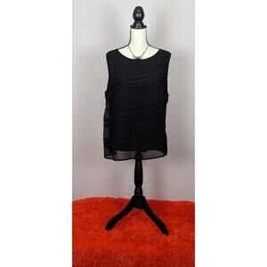 Avenue Black Sheer Lined Round Neck Wavy Pattern Sleeveless Blouse Top 18/20